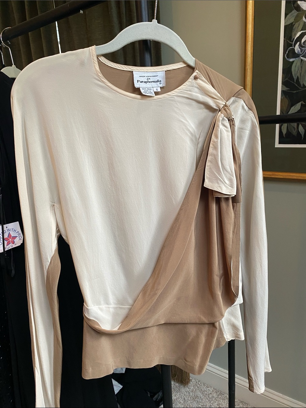 Vintage Paraphernalia Two-Tone Beige & Cream Draped Blouse